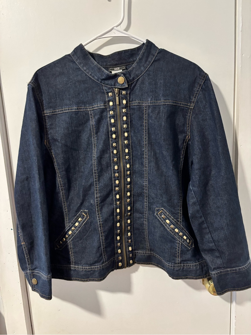 Stud-Trim Dark Blue Denim Jacket - Unbranded